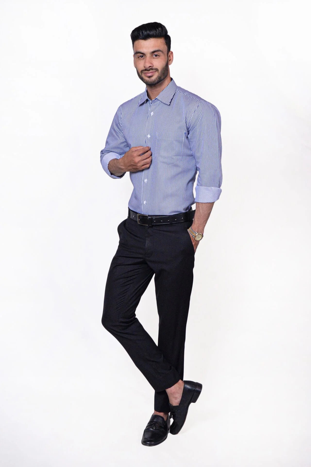 Firdous White & Blue Lining Men’s Formal Shirt Cotton